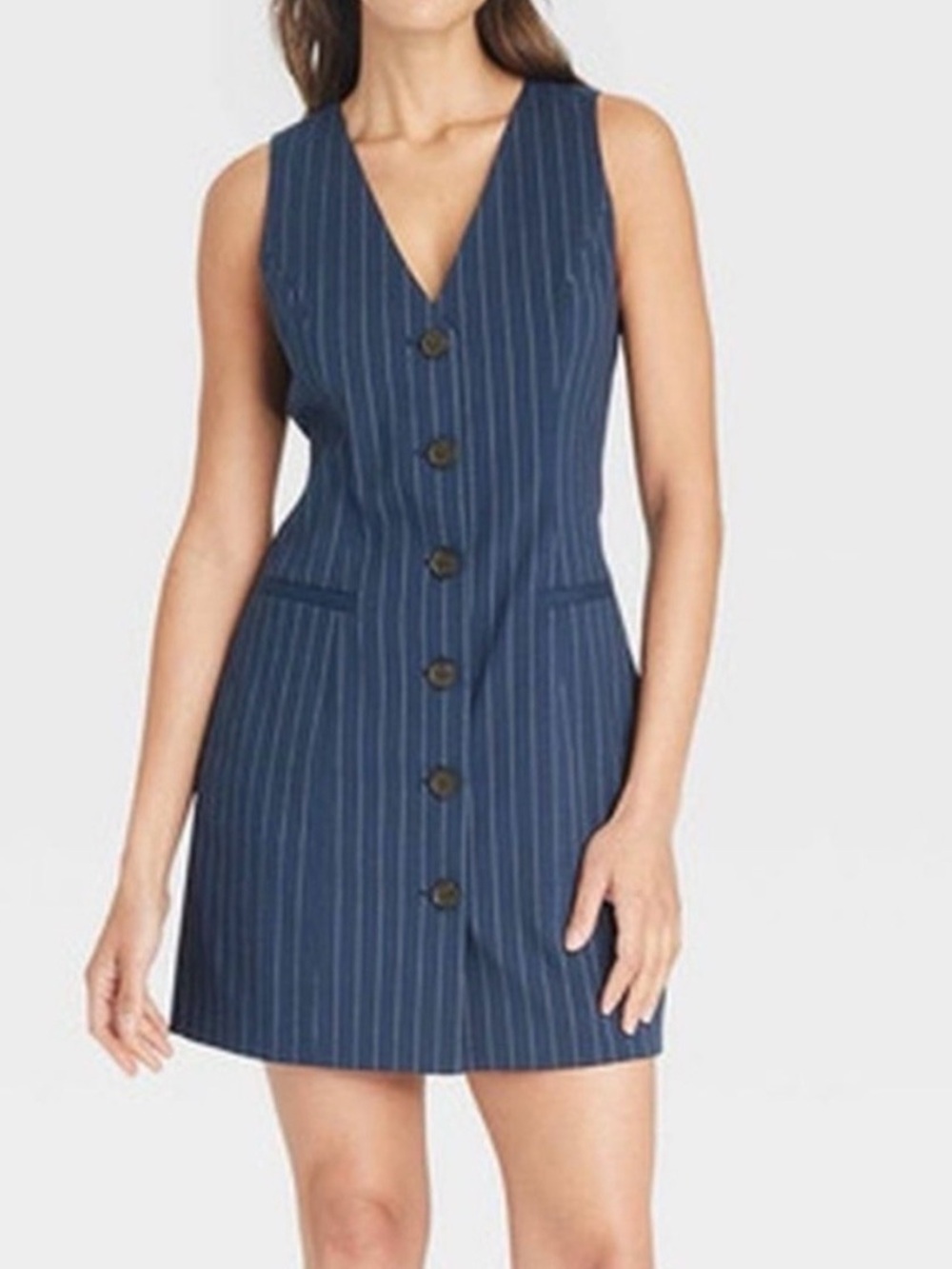 A New Day Navy Pinstripe Sleeveless Mini Dress XS